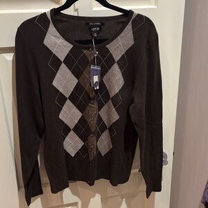 NWT 100% Cashmere Argyle Cardigan Sweater